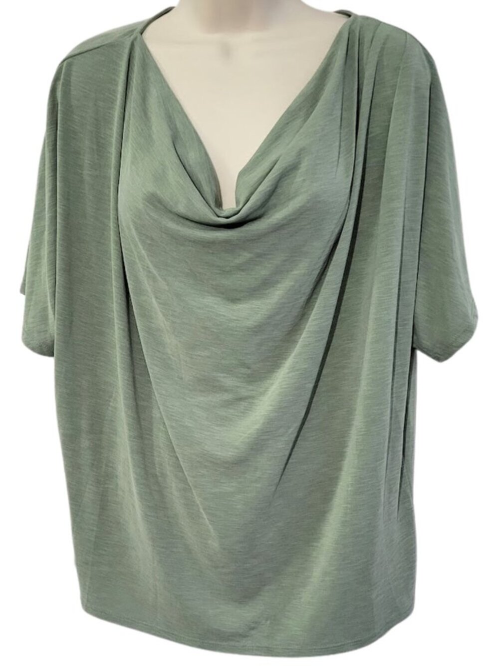 GREEN ENVELOPE LOS ANGELES NWT Sage Drape Cowl Neck Short Sleeve Top Women's XL